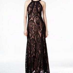 Night Way Printed A-Line Gown Black/Nude Size 10